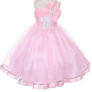 Big Girls One Shoulder Satin Organza Wedding Party Flower Dress Pink Blush 12